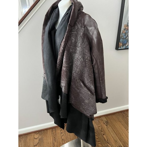 SIMONA TAGLIAFERRI Wool Leather Draped Asymmetric Layered Jacket Coat Size Small - Picture 8 of 12